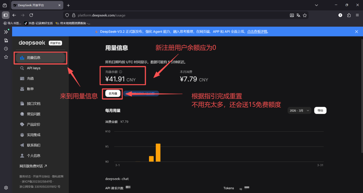 用量信息页面