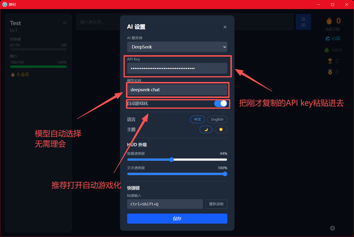 填入 API Key 并保存